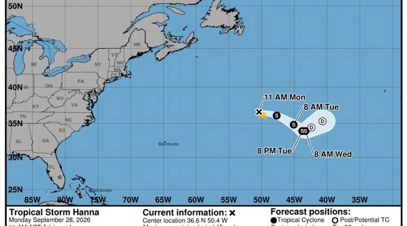 Se forma en el Atlántico la tormenta tropical Hanna, sin amenazas a tierra